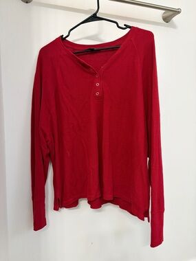 Banana Republic Red Long-Sleeve Henley Top